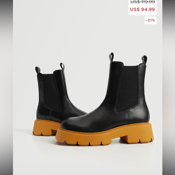 Mango Ankle Boots Size 37 Black Elasticated Sock Chunky Contrast Soles 37/6.5 - Picture 7 of 12